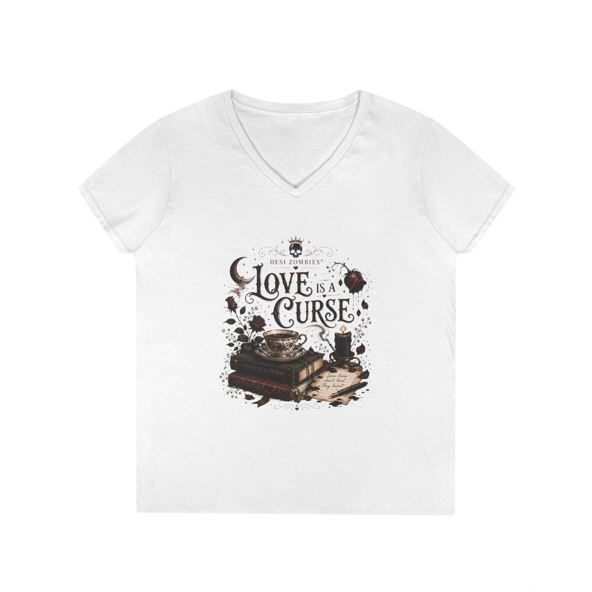 Love Is a Curse — Desi Zombies Bookish V-Neck T-Shirt