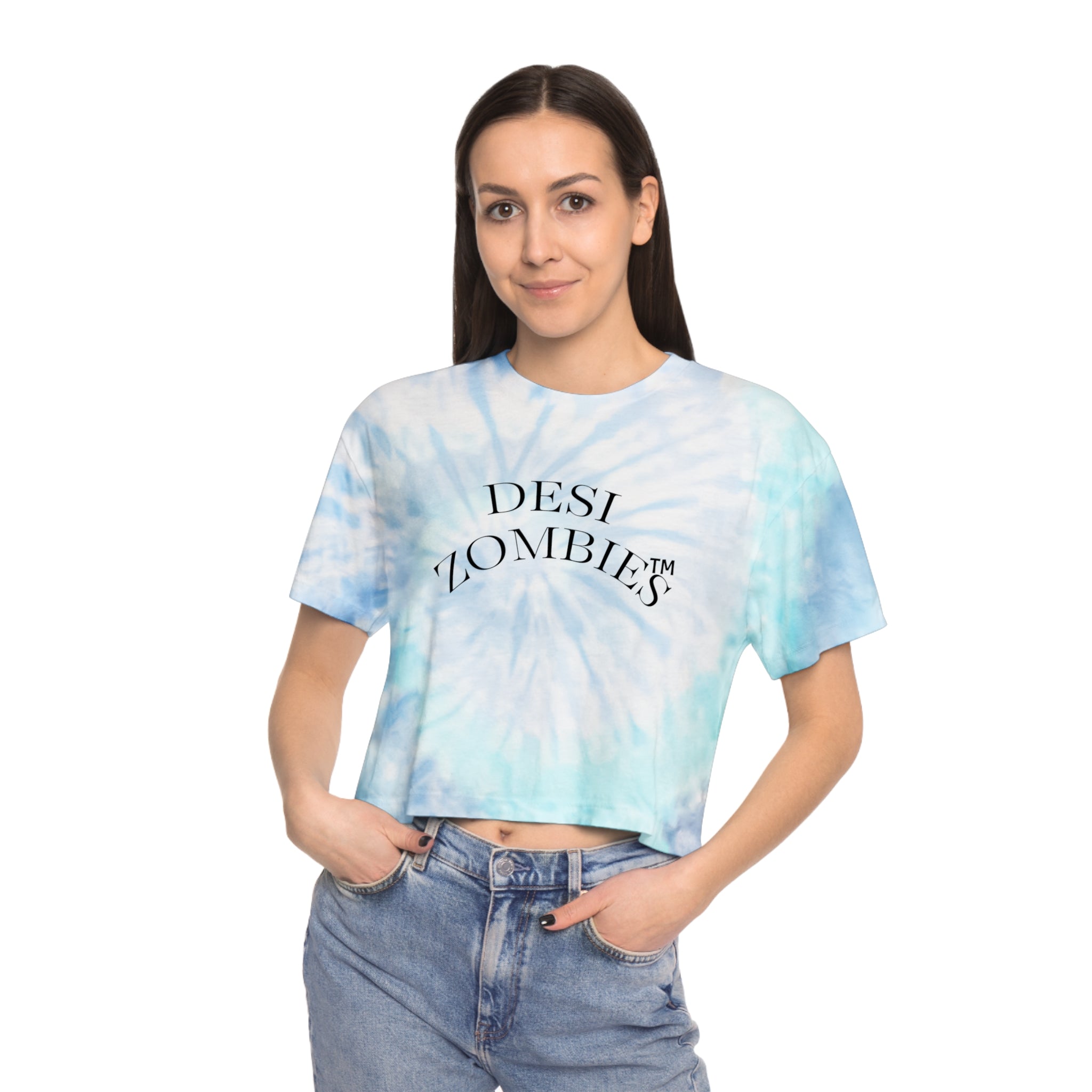 Tie-Dye Crop Tee — 'DESI ZOMBIES' Pastel Spiral Graphic Women's Top