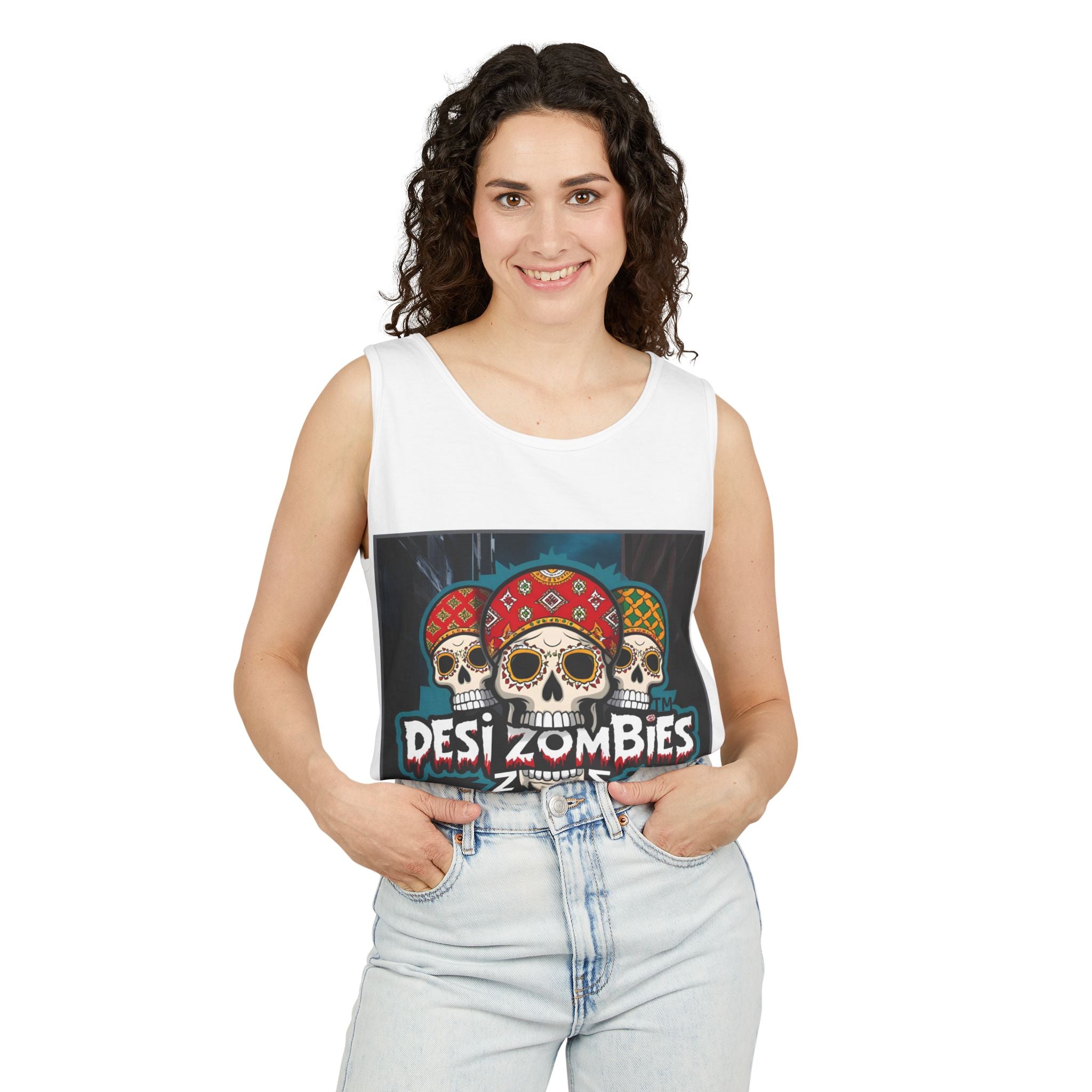Desi Zombies Skull Tank Top — Day of the Dead Style Graphic Tank