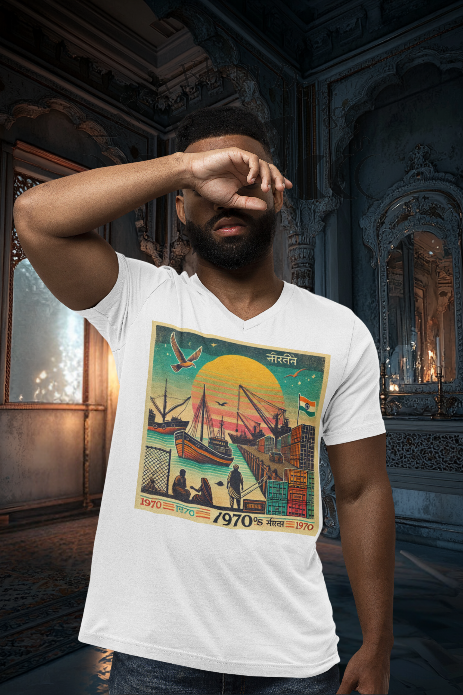1970s Coastal Nostalgia V-Neck T-Shirt