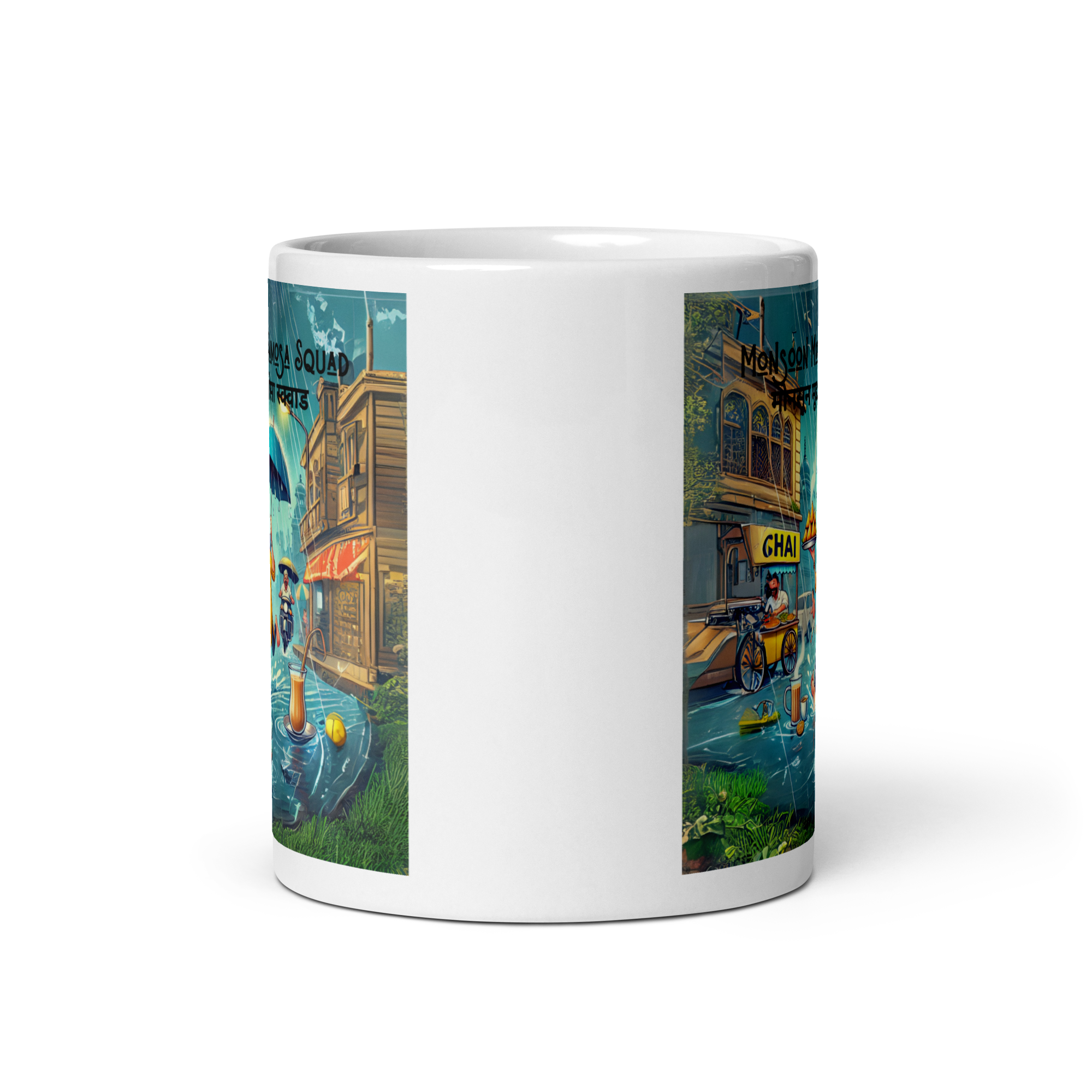 Monsoon Mood: Samosa Squad White glossy mug