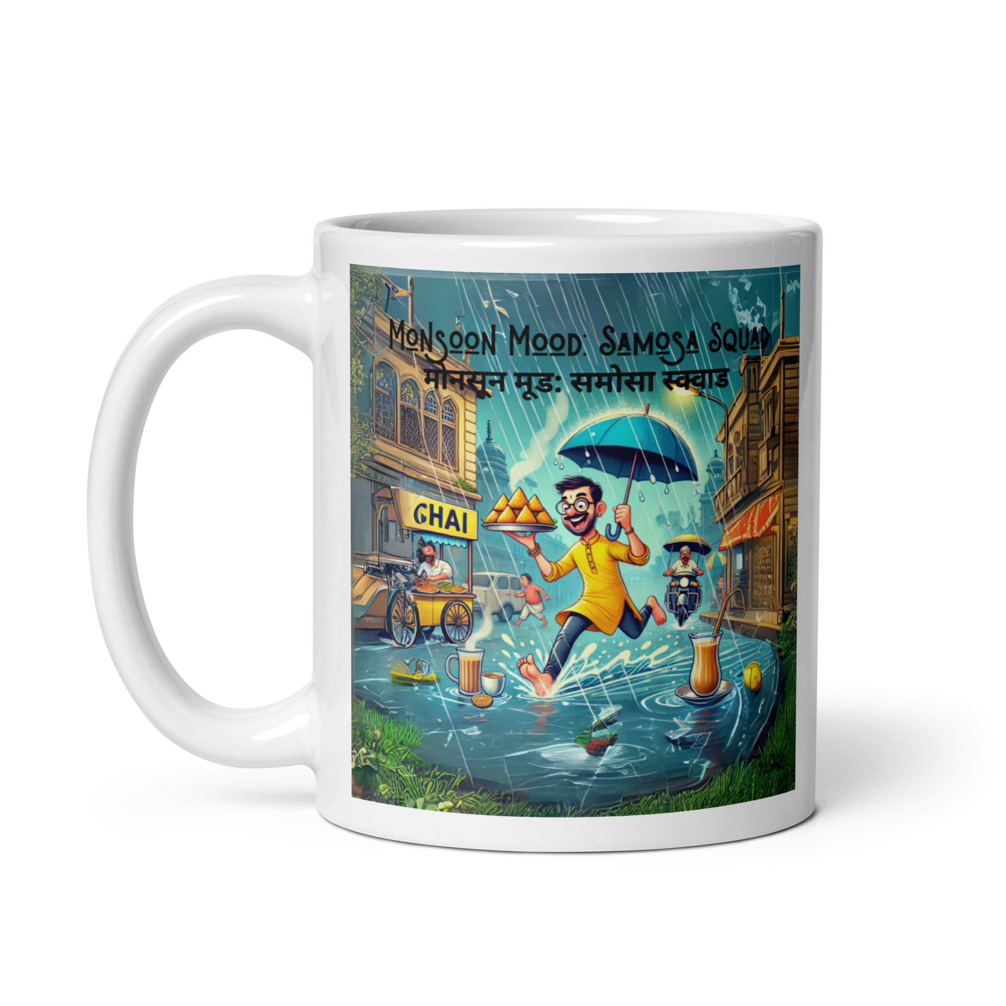 Monsoon Mood: Samosa Squad White glossy mug