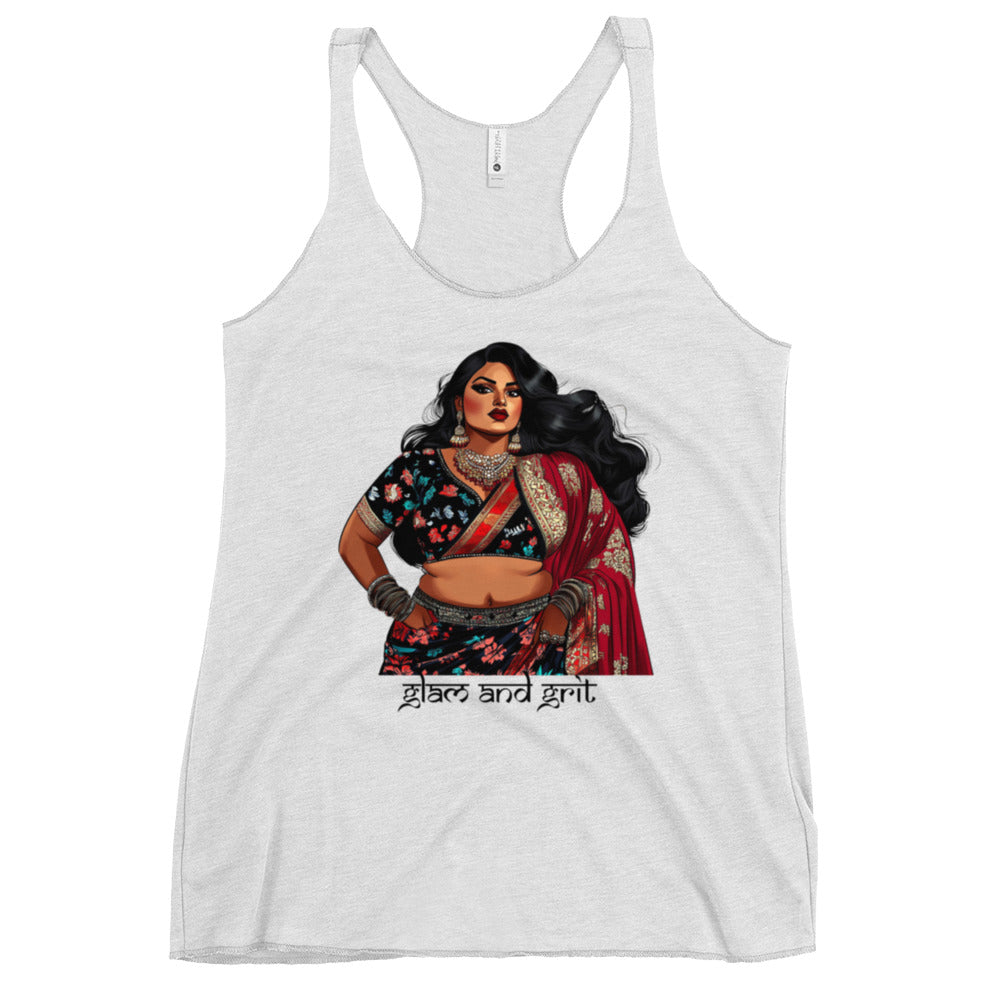 Glam and Grit Racerback Tank – Empowering Women's Activewear with Bold Design.