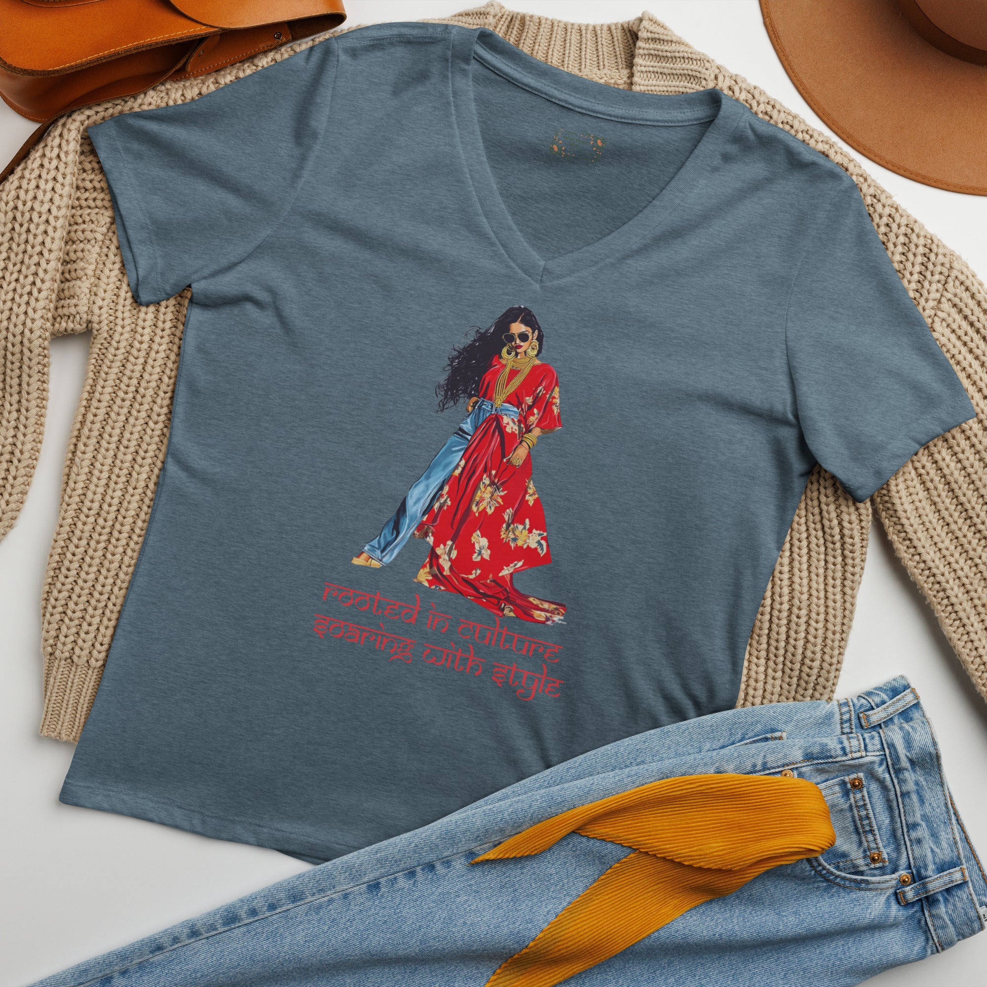 Rooted in Culture, Soaring with Style V-Neck T-Shirt – A Statement of Heritage & Modern Fashion featuring modern Desi fashion with a fusion of tradition and streetwear style.