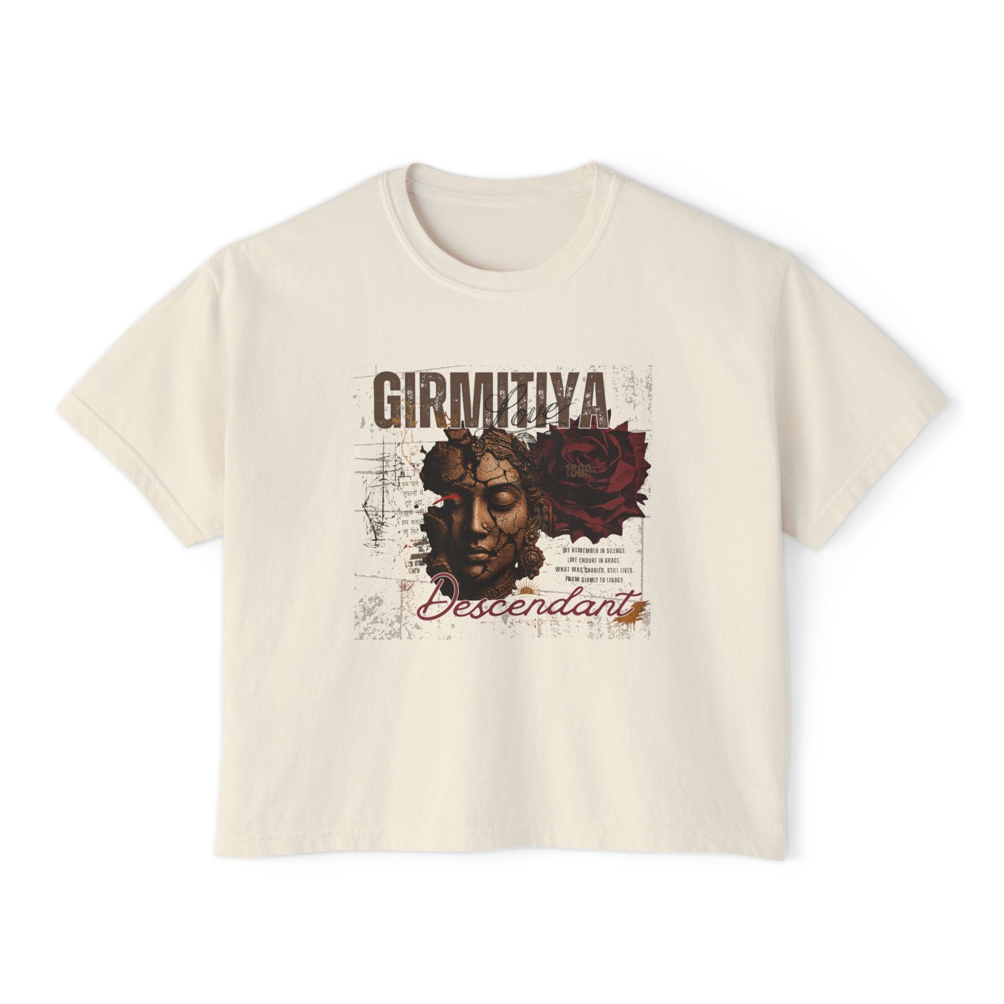 Boxy Tee — 'Girmitiya Descendant' Vintage Rose Graphic Crop Shirt