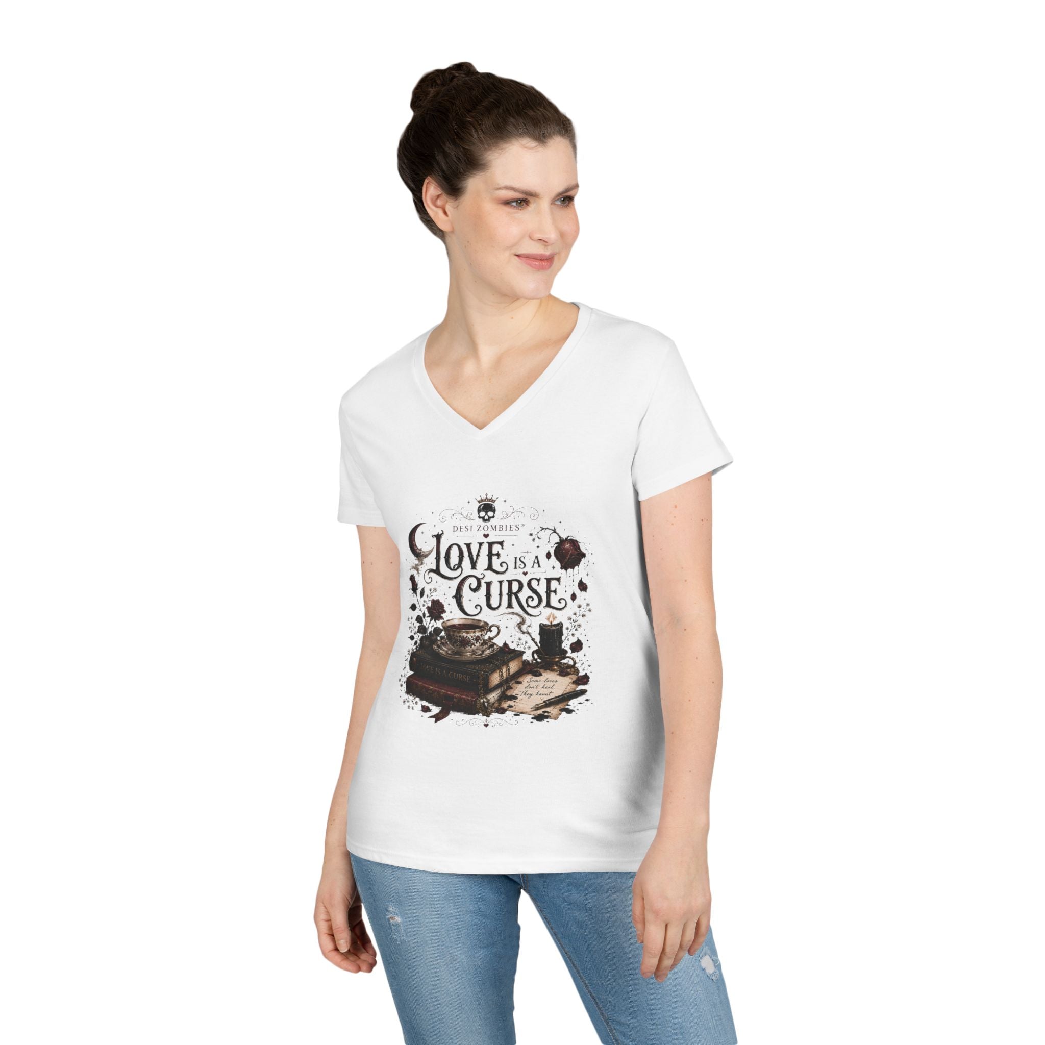 Love Is a Curse — Desi Zombies Bookish V-Neck T-Shirt