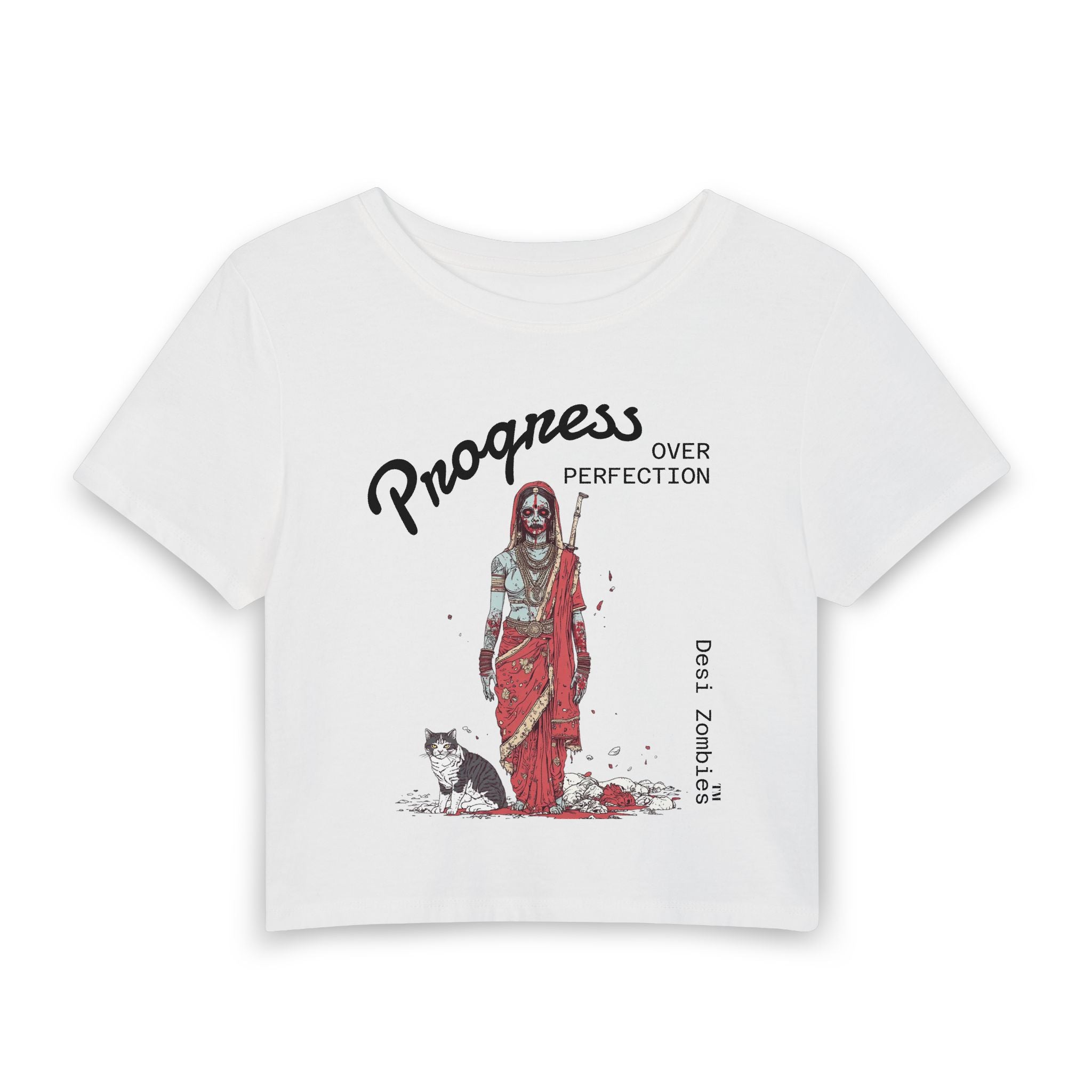 Progress Over Perfection Desi Zombies Women's Baby Tee — Empowerment Graphic Crop Top