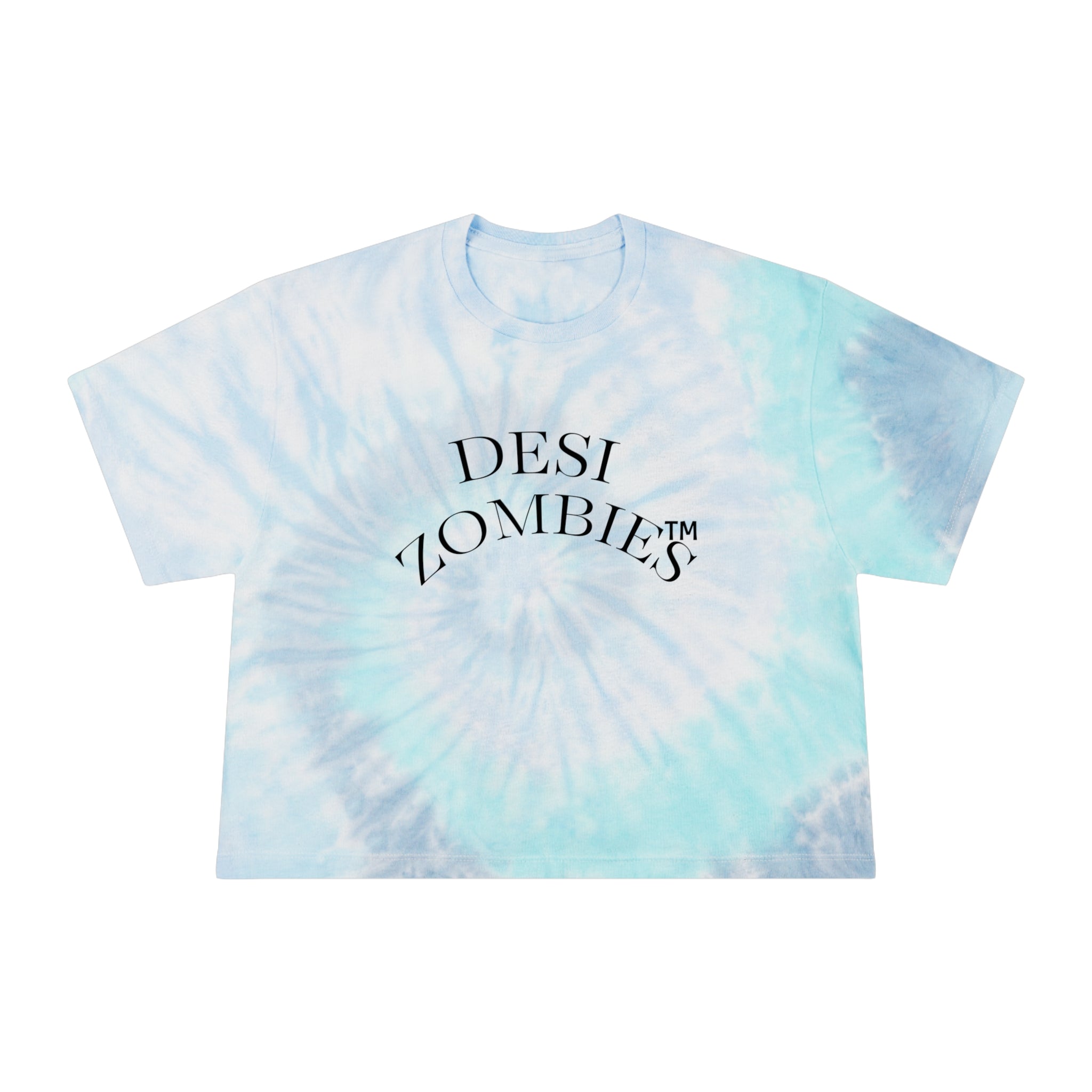 Tie-Dye Crop Tee — 'DESI ZOMBIES' Pastel Spiral Graphic Women's Top