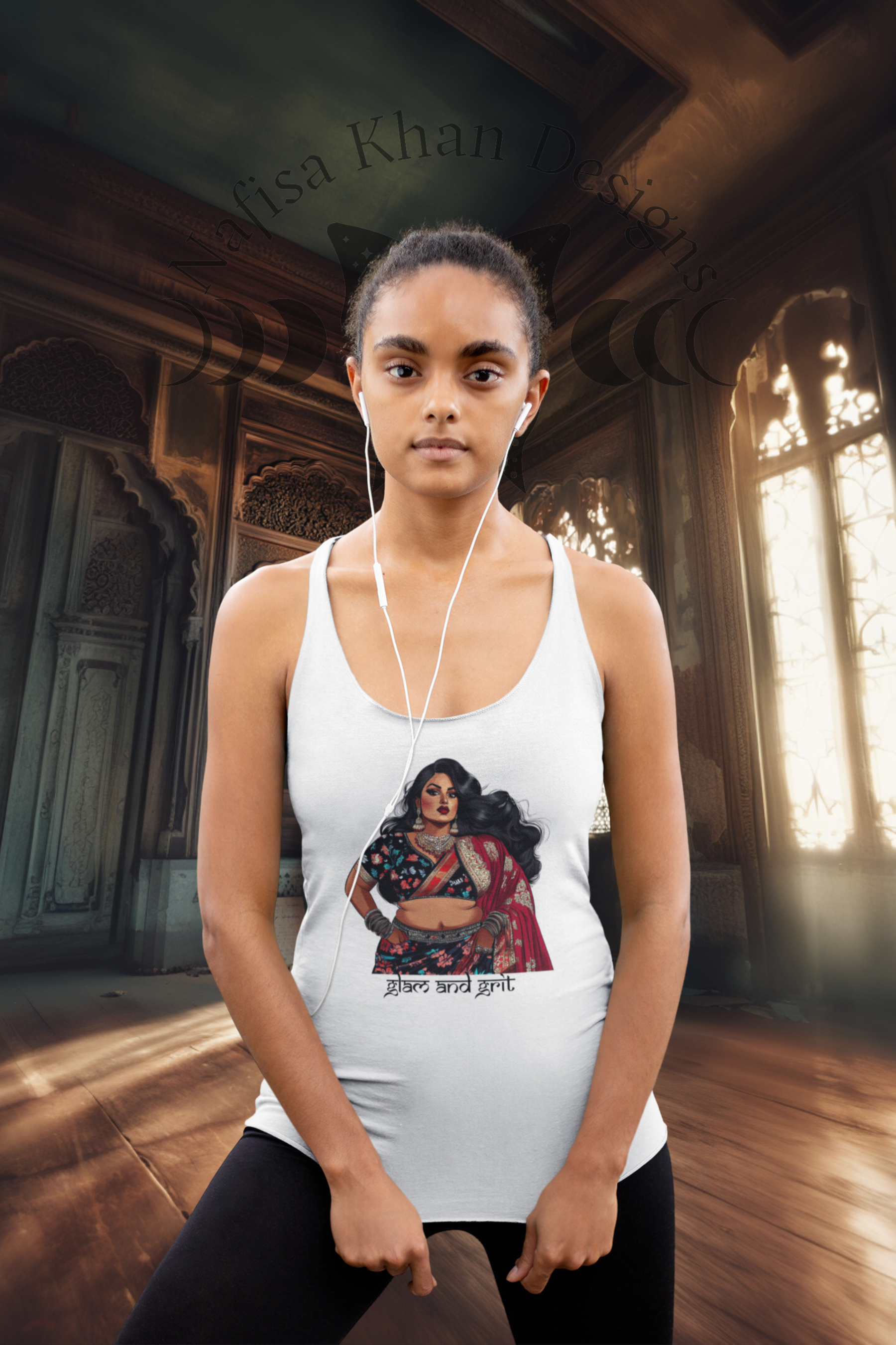 Glam and Grit Racerback Tank – Empowering Women's Activewear with Bold Design.