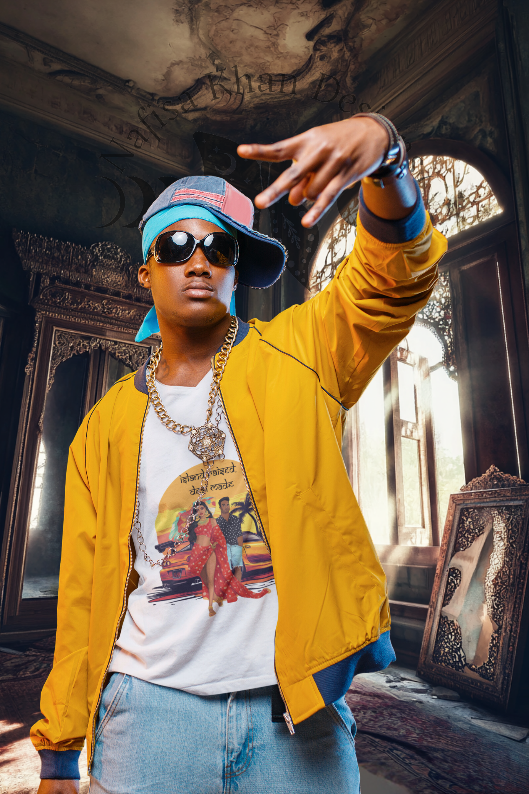 Island Raised, Desi Made V-Neck T-Shirt – Where Culture Meets Cool featuring modern Desi fashion with a fusion of tradition and streetwear style.