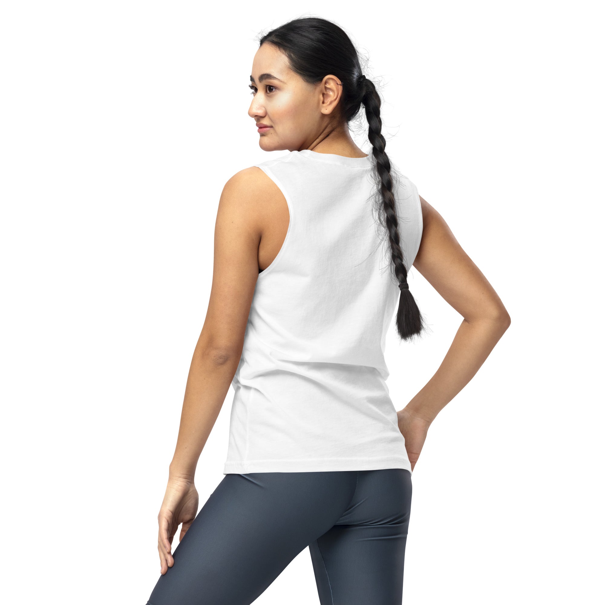 Glam and Grit Sleeveless Muscle Shirt featuring modern Desi fashion with a fusion of tradition and streetwear style.
