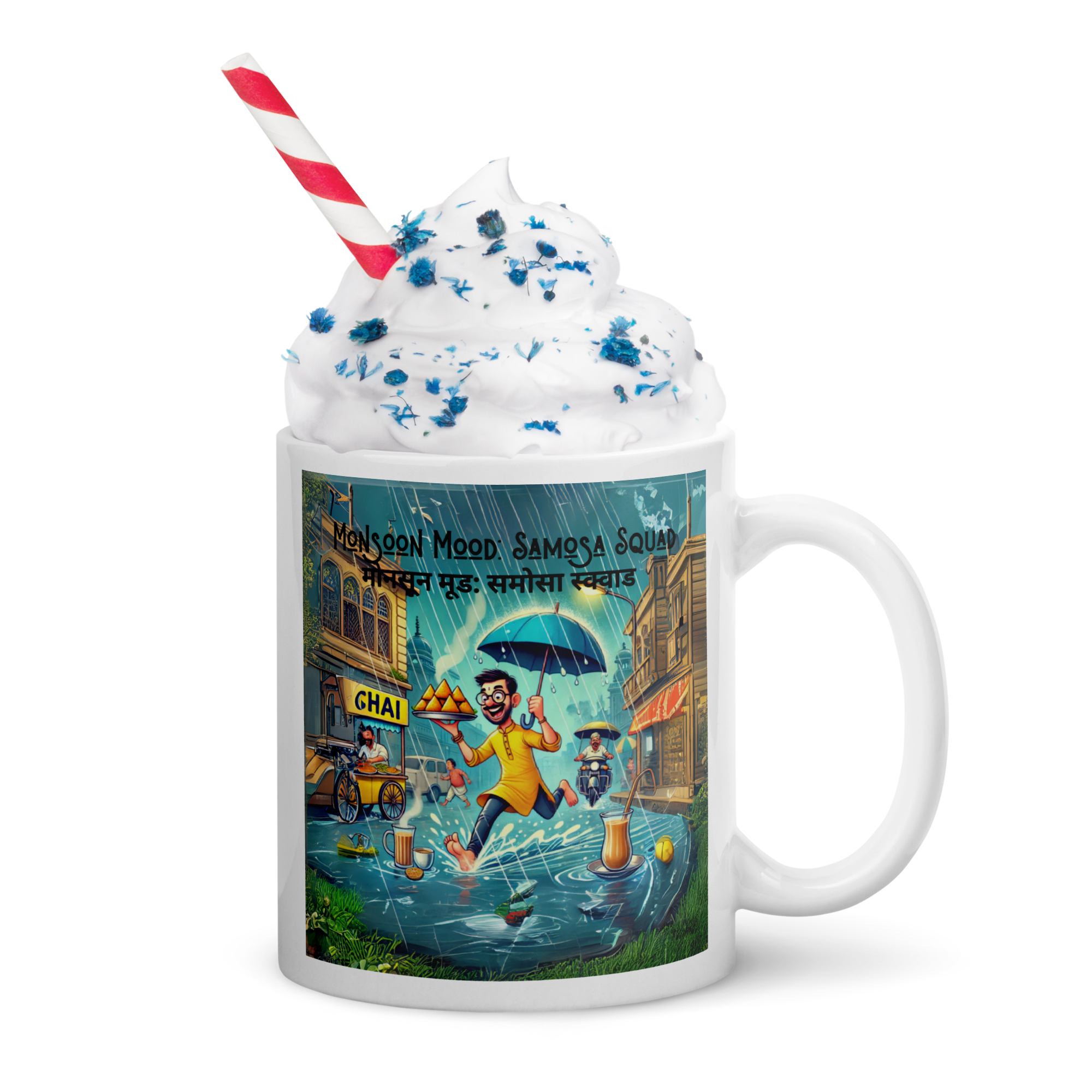 Monsoon Mood: Samosa Squad White glossy mug