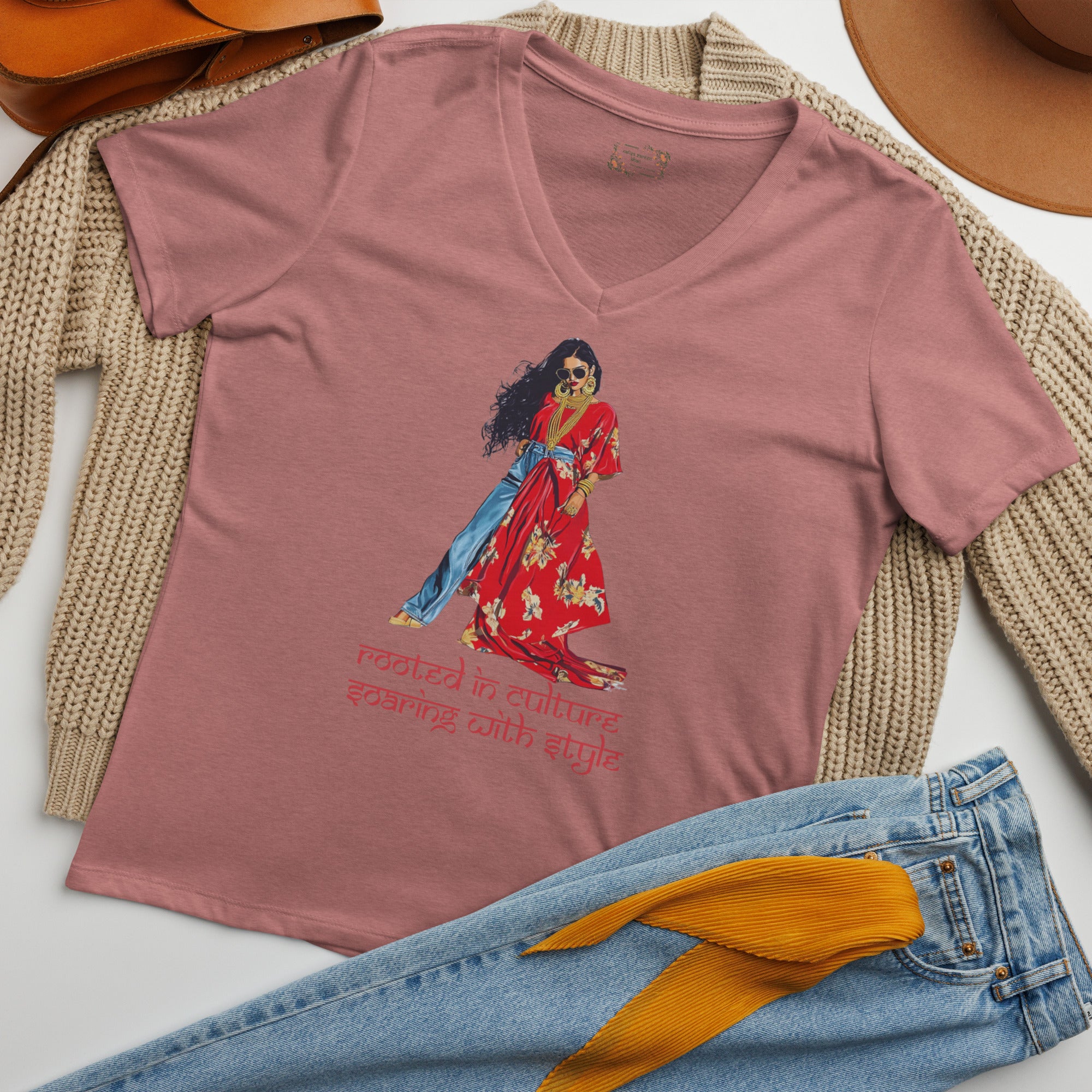 Rooted in Culture, Soaring with Style V-Neck T-Shirt – A Statement of Heritage & Modern Fashion featuring modern Desi fashion with a fusion of tradition and streetwear style.