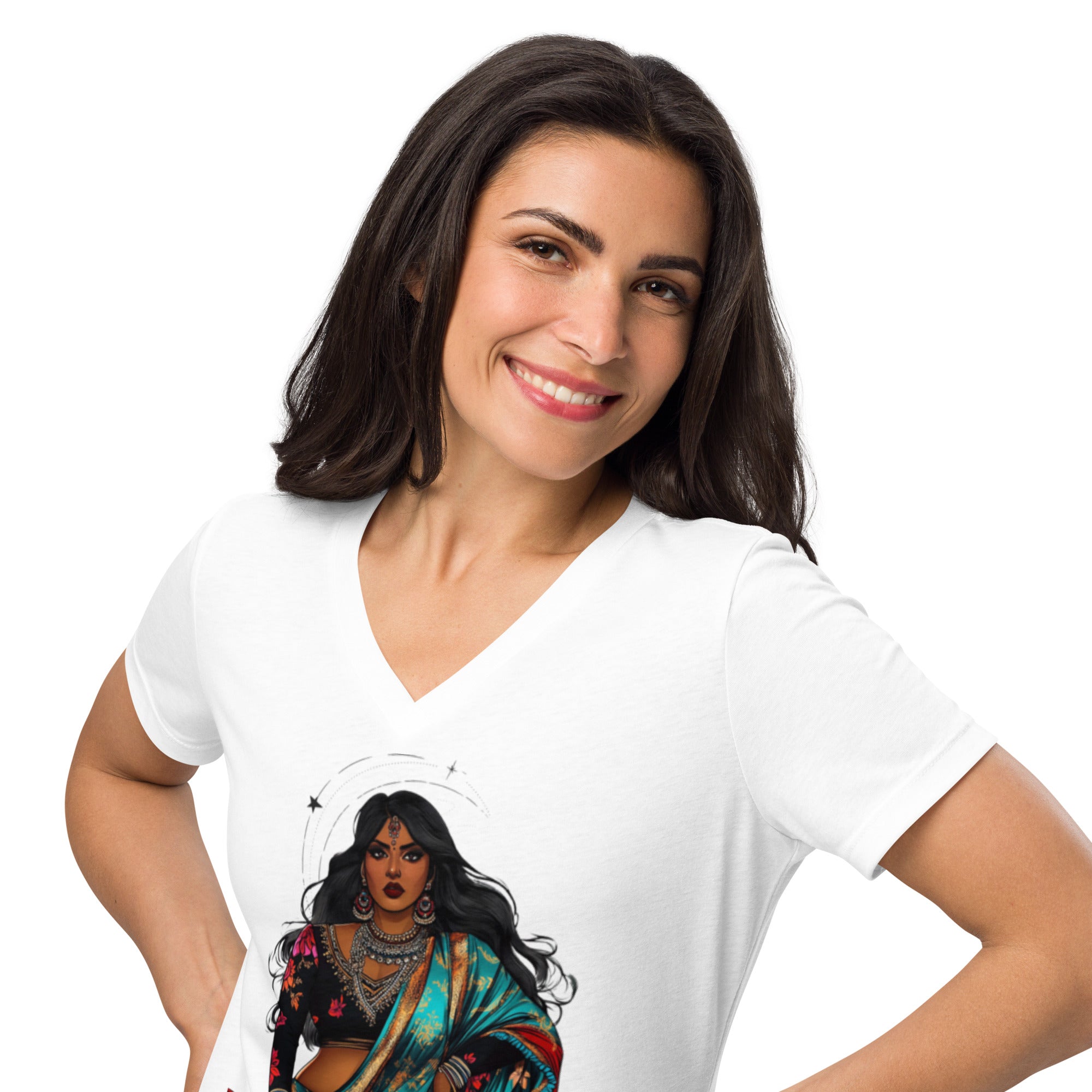 Celebrate strength, resilience, and modern femininity with the औरत की आज (Aaj Ki Aurat - Today's Woman) V-Neck T-Shirt. 