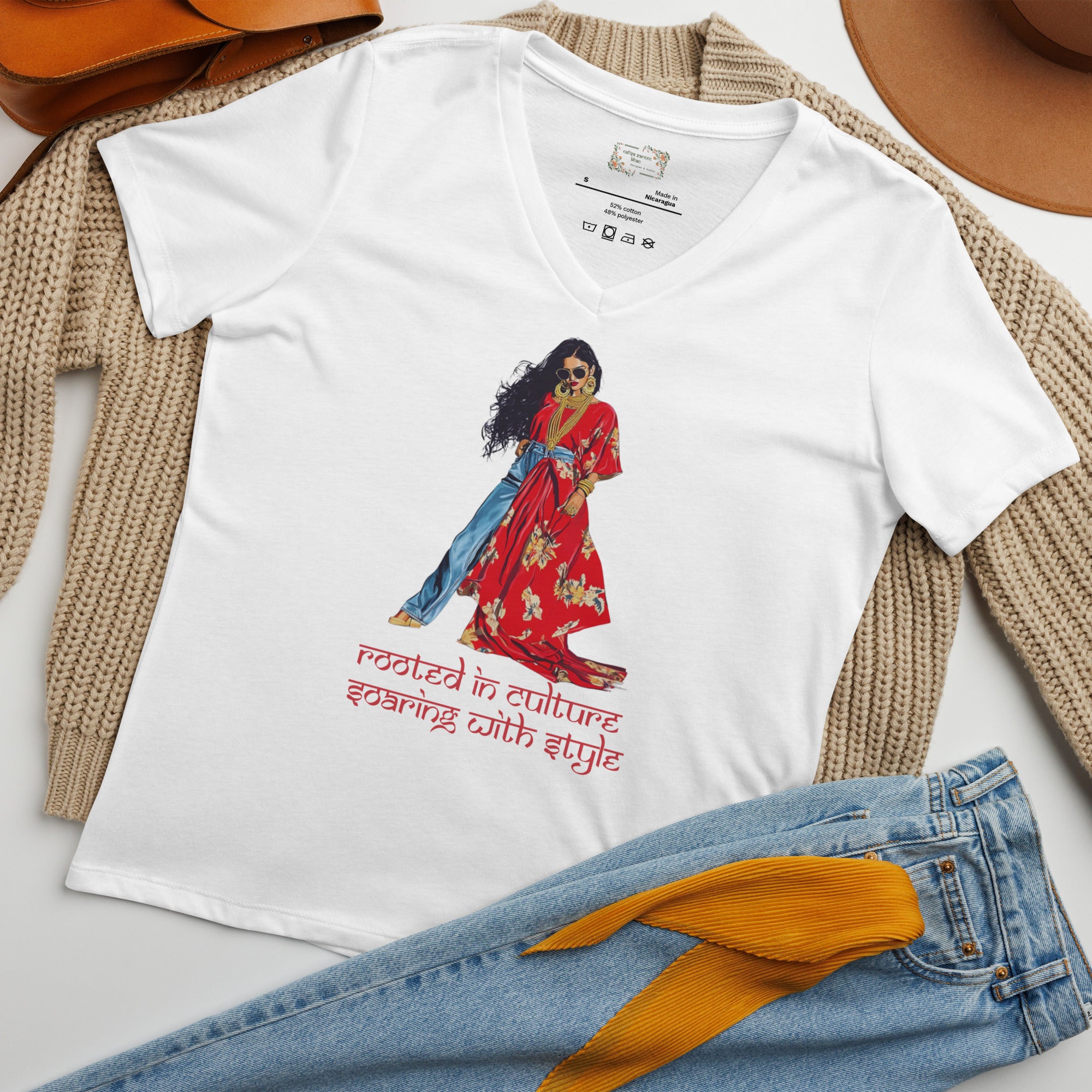 Rooted in Culture, Soaring with Style V-Neck T-Shirt – A Statement of Heritage & Modern Fashion featuring modern Desi fashion with a fusion of tradition and streetwear style.